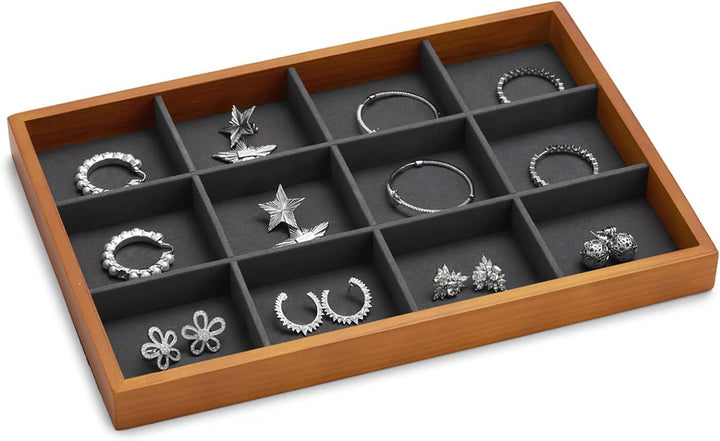 Oirlv Massivholz 12 Gitter Schmucktabletts Stapelbar Schmuckschublade Armband/Uhren Vitrine Display