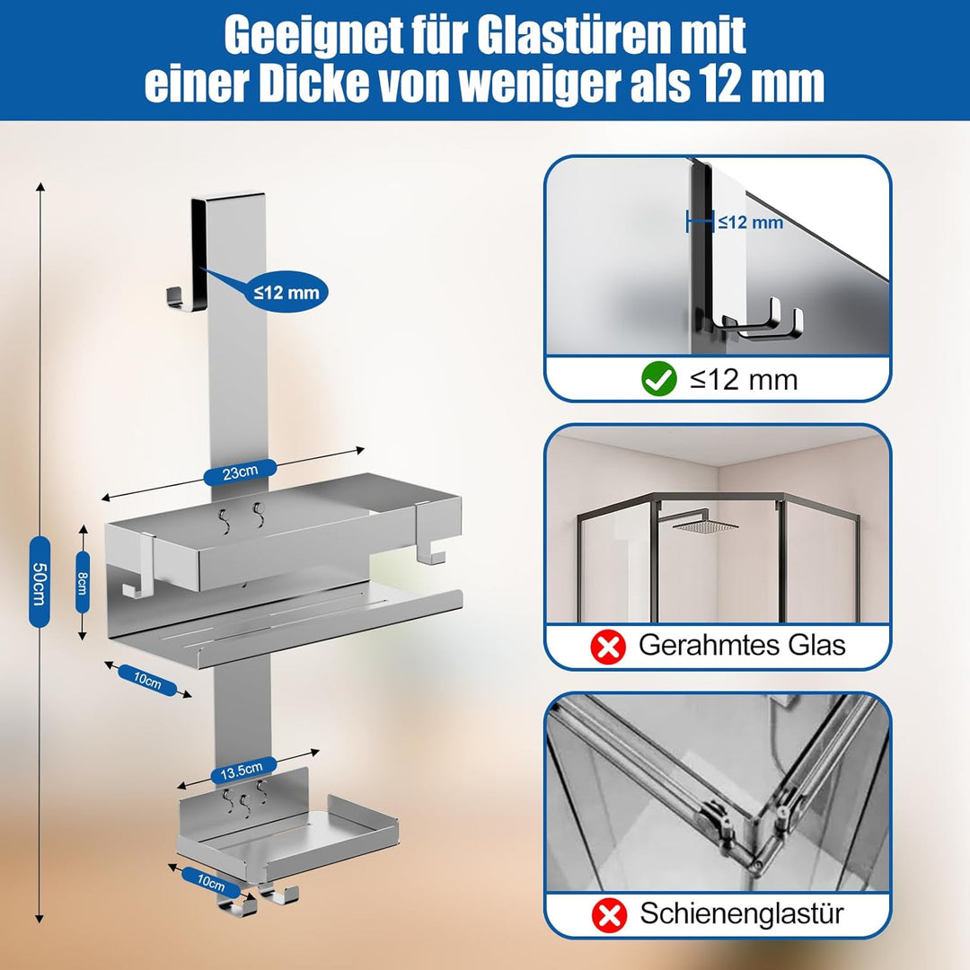 UUlioyer Duschablage zum Hängen mit Seifenhalter, Duschregal aus Edelstahl SUS304 ohne Bohrer für Ra