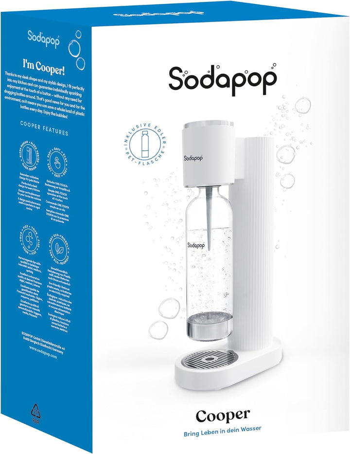 Sodapop Wassersprudler Cooper weiss inkl. 1x PET-Flasche, Stylisch und platzsparend, Höhe 44,9 cm, C