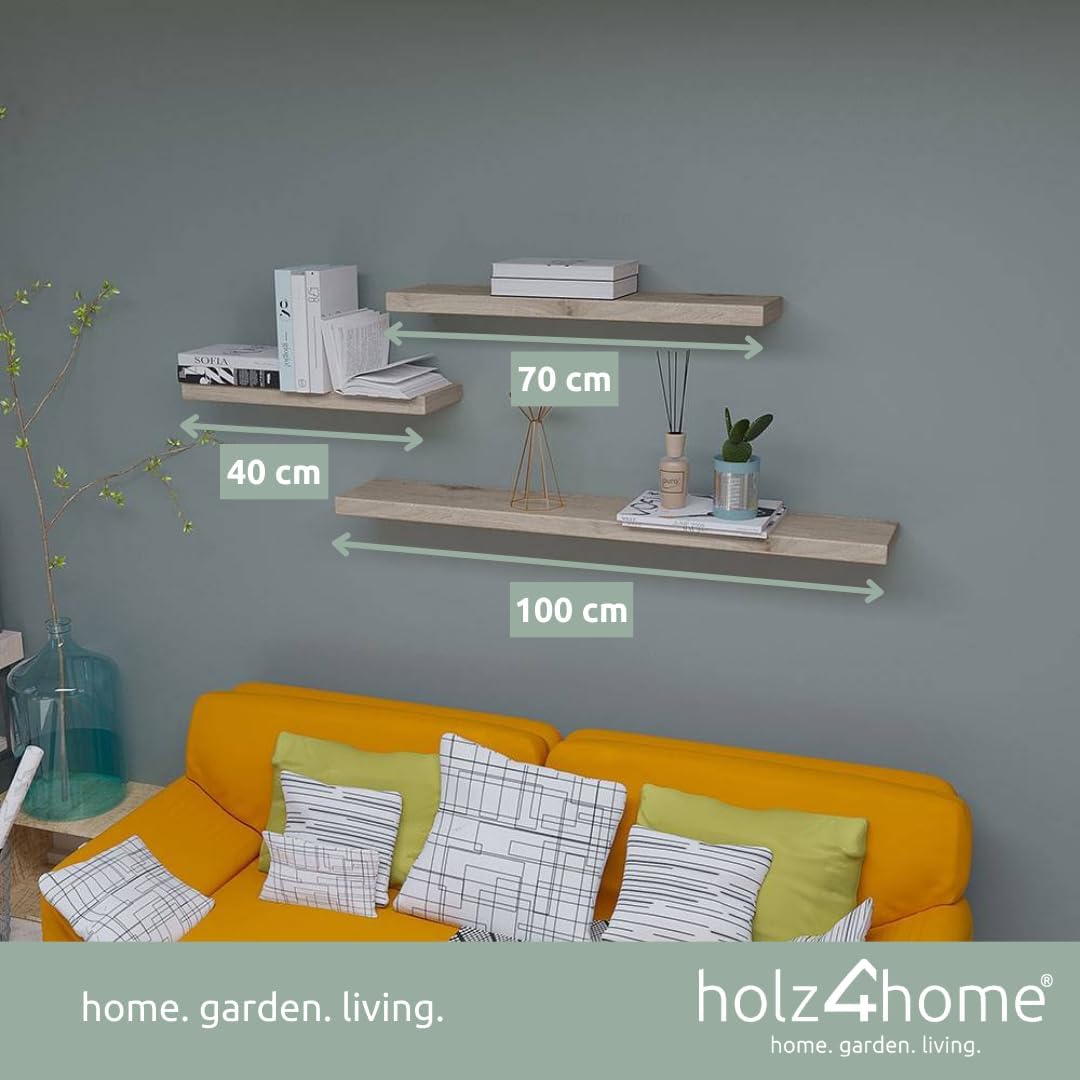 holz4home® Wandregal ohne Baumkante 40 cm Länge, Hellgrau Geölt I Schweberegal mit Befestigung im mo