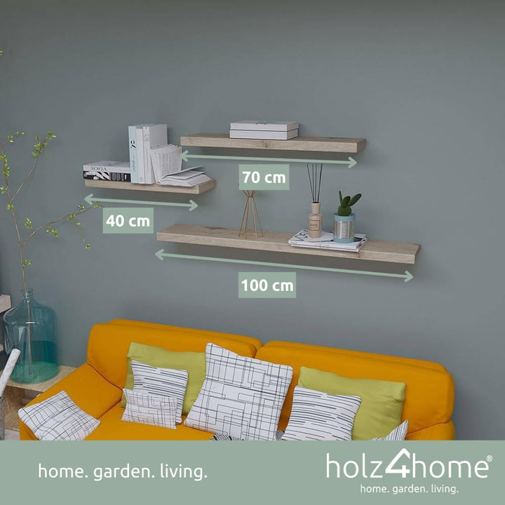 holz4home® Wandregal ohne Baumkante 40 cm Länge, Hellgrau Geölt I Schweberegal mit Befestigung im mo