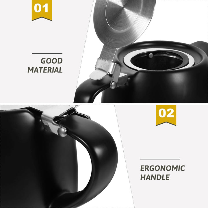 VILLCASE Keramik-Teekanne Mit Edelstahl-Teesieben 500 Ml Kleiner Keramik-Teekessel FĂŒr Lose TeeblĂ€tt