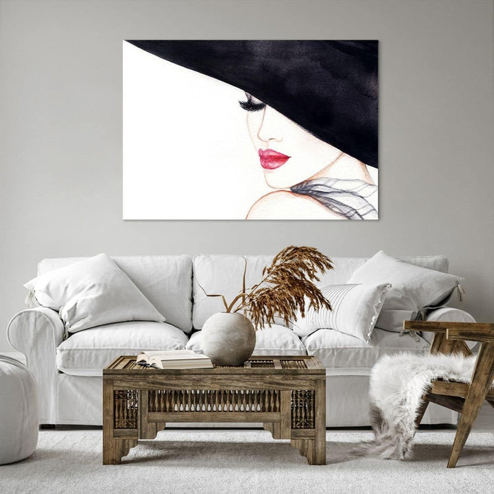 Bilder auf Leinwand 100x70cm Leinwandbild Frau Lippen Hut Eleganz Gross Wanddeko Bild Schlafzimmer K