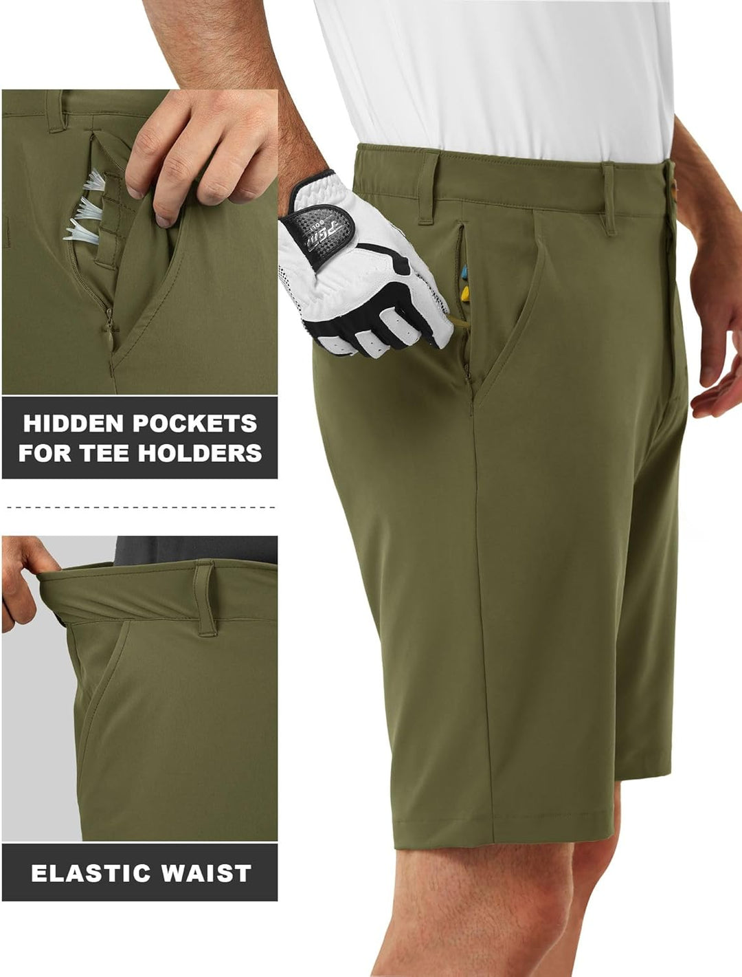 33,000ft Herren Golf Shorts Stretch Kurze Golfhosen Leichte Schnelltrocknende 11" Bermuda Shorts Kur