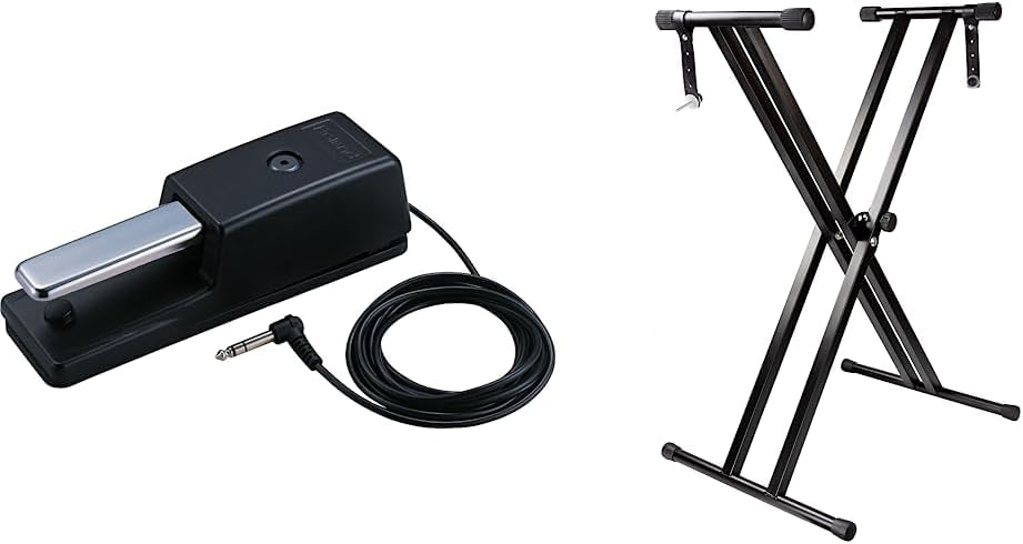 Roland DP-10 Dämpfer-Pedal & RockJam Double Braced Adjustable Keyboard Stand with Locking Straps