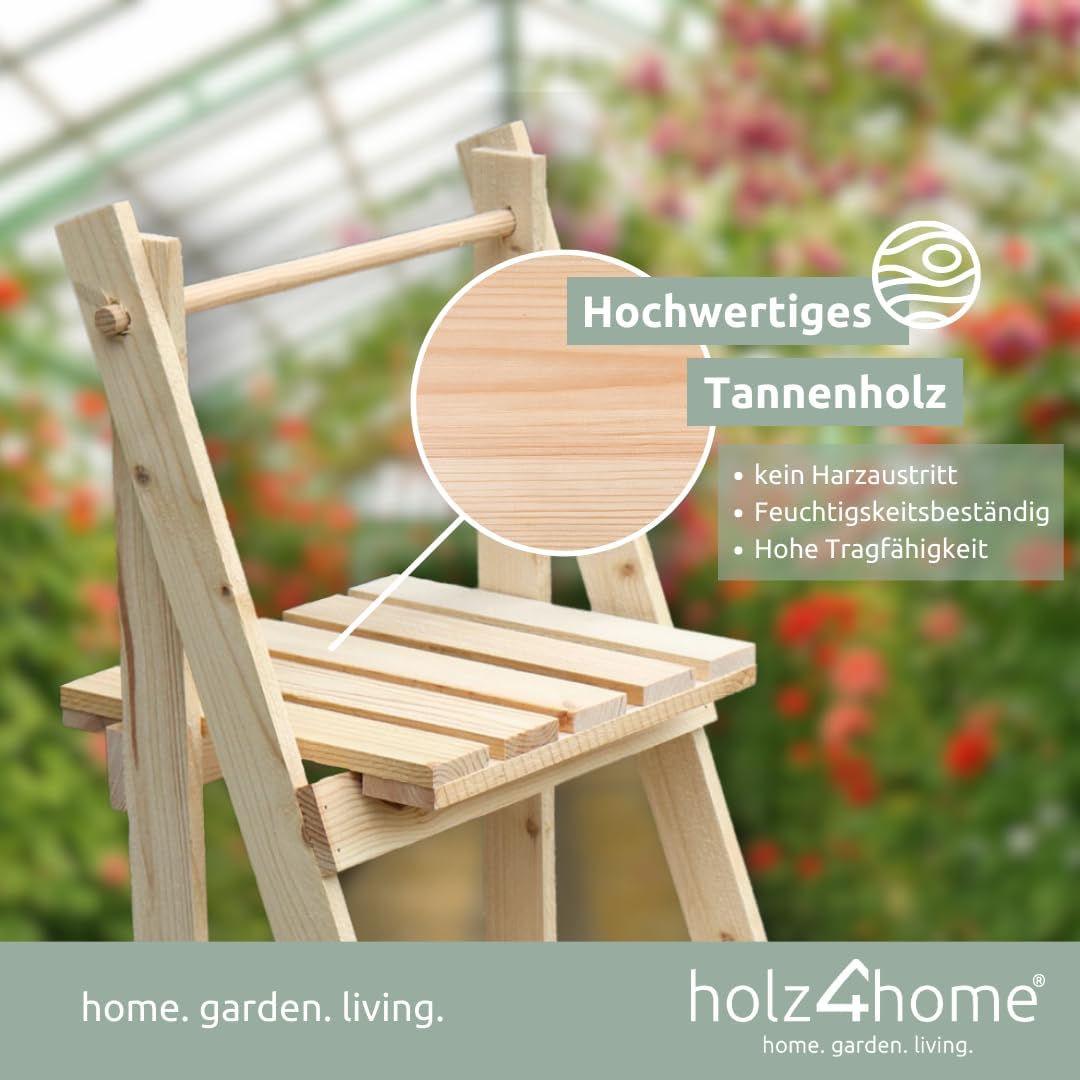 holz4home® Pflanzleiter mit 4 Ablagen I Grösse: 52,5 x 109 x 35 cm I Blumentreppe aus Tannenholz hel