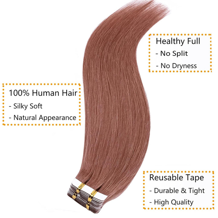 Silk-co Tape Extensions Echthaar 20stk, Haarverlängerung Tape in Extensions Echthaar, Remy Haarexten