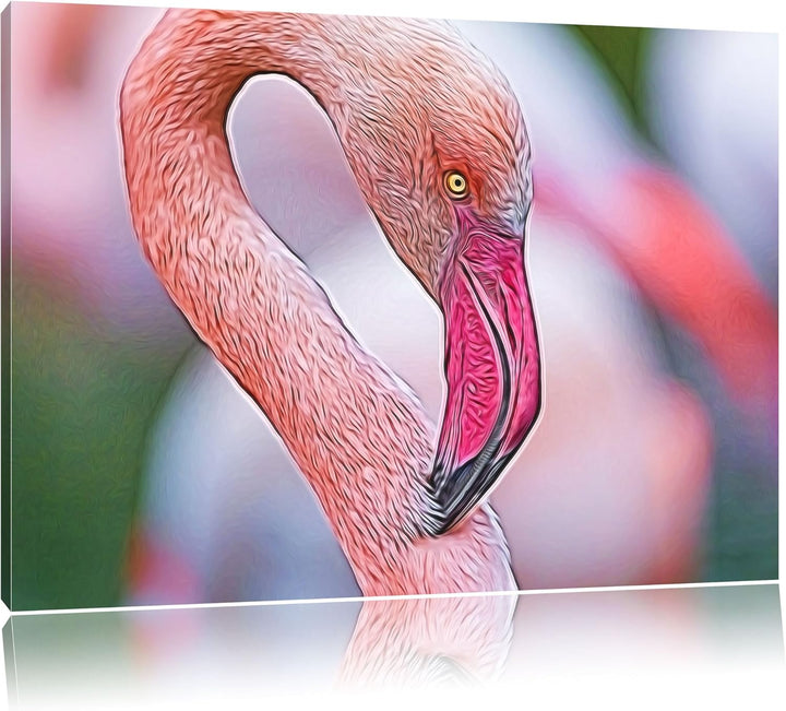 prächtiger Flamingo Deluxe Format: 100x70 cm auf Leinwand, XXL riesige Bilder fertig gerahmt mit Kei