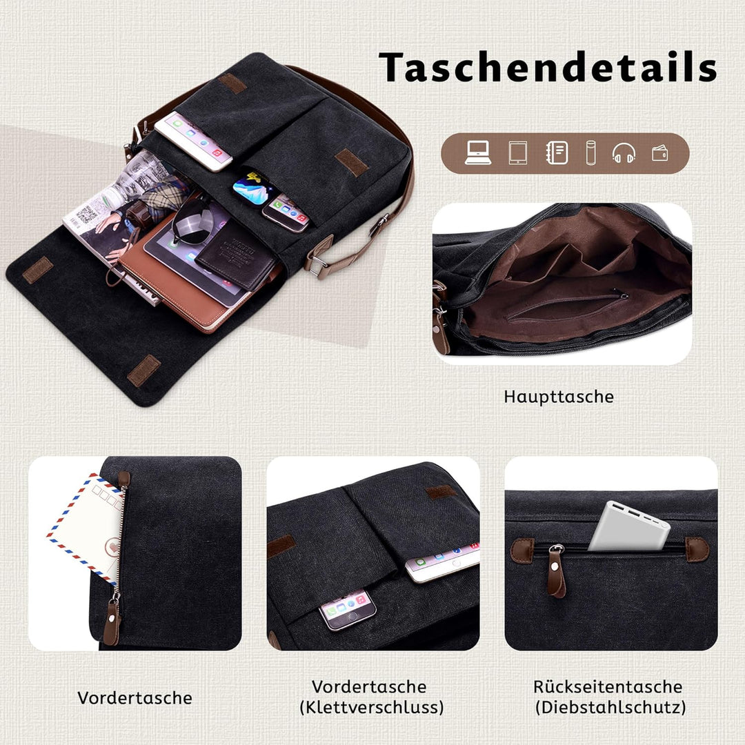 VARLIVOO Umhängetasche für Herren Schultertaschen 14" Zoll Laptoptaschen Messenger Bags Kuriertasche