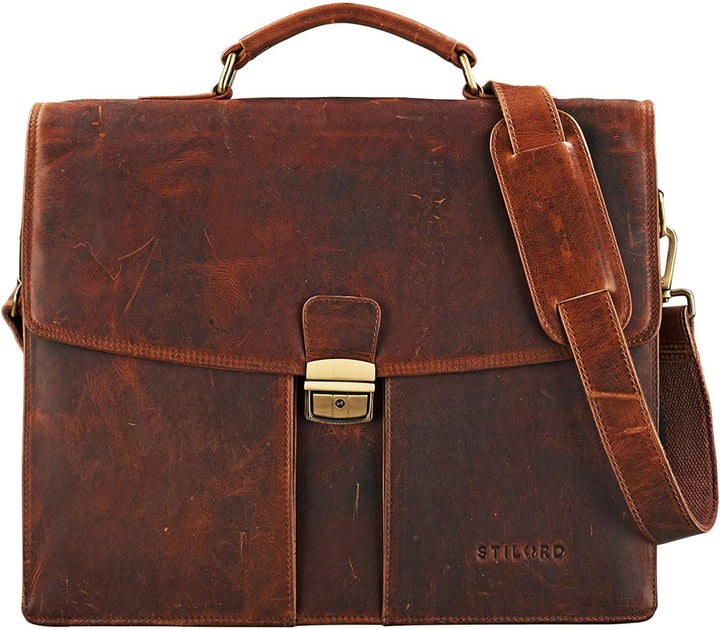 STILORD 'Julian' Aktentasche Leder Elegant Klassische Businesstasche mit Schloss gross aufsteckbar B