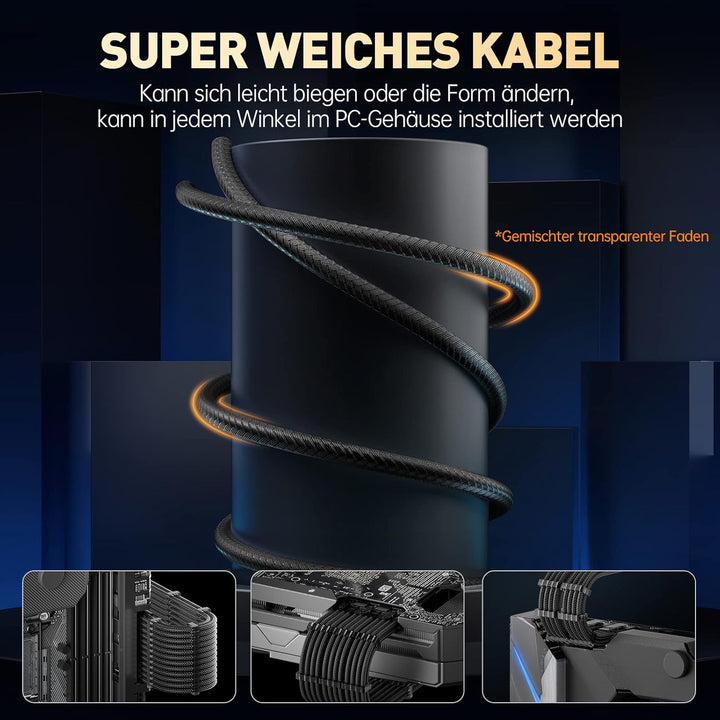 AsiaHorse PSU Cable Extension for Power Supply with Transparent Plug and Cable Combs 24 Pin/2 x 8 Pi