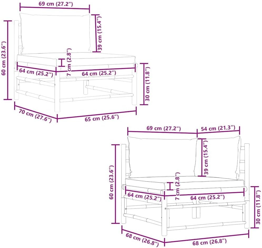 vidaXL Gartenmöbel 2-TLG. mit Kissen Ecksofa Mittelsofa Gartenset Gartensofa Lounge Sofa Garnitur Si