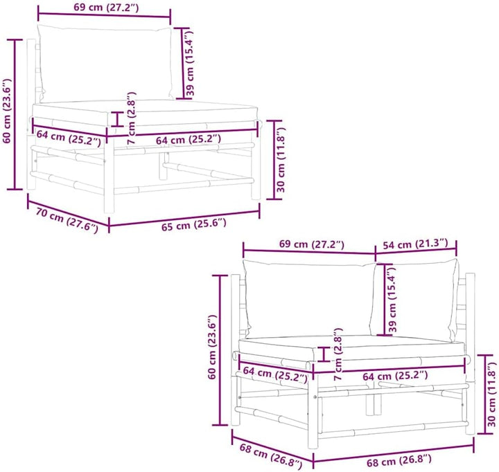 vidaXL Gartenmöbel 2-TLG. mit Kissen Ecksofa Mittelsofa Gartenset Gartensofa Lounge Sofa Garnitur Si