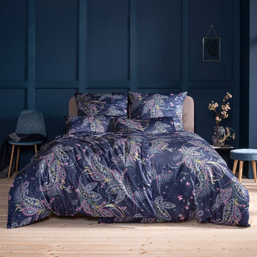 ESTELLA Satin de Luxe Bettwäsche Calypso Marine 135x200 cm + 80x80 cm + 40x80 cm, 135x200 cm + 80x80