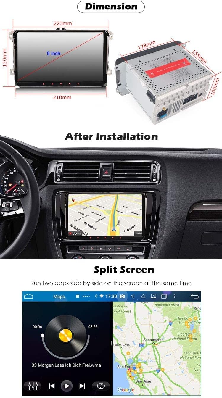 Erisin 9 Zoll 8-Kern 4GB RAM 64GB ROM Android 11 Autoradio mit GPS Navi FĂŒr VW Golf 5 Golf 6 T5 Tigu