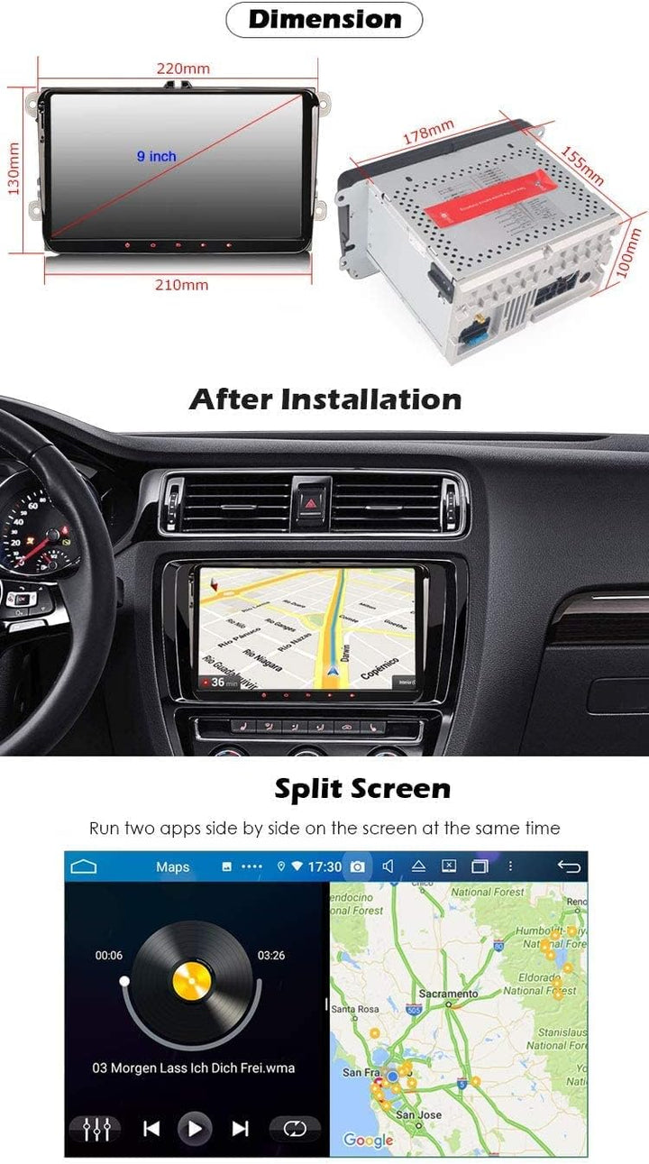 Erisin 9 Zoll 8-Kern 4GB RAM 64GB ROM Android 11 Autoradio mit GPS Navi FĂŒr VW Golf 5 Golf 6 T5 Tigu