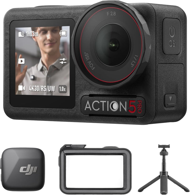 DJI Osmo Action 5 Pro Standard Combo + Mini Verlängerungsstab + Mic Mini Sender (Infinity Schwarz),
