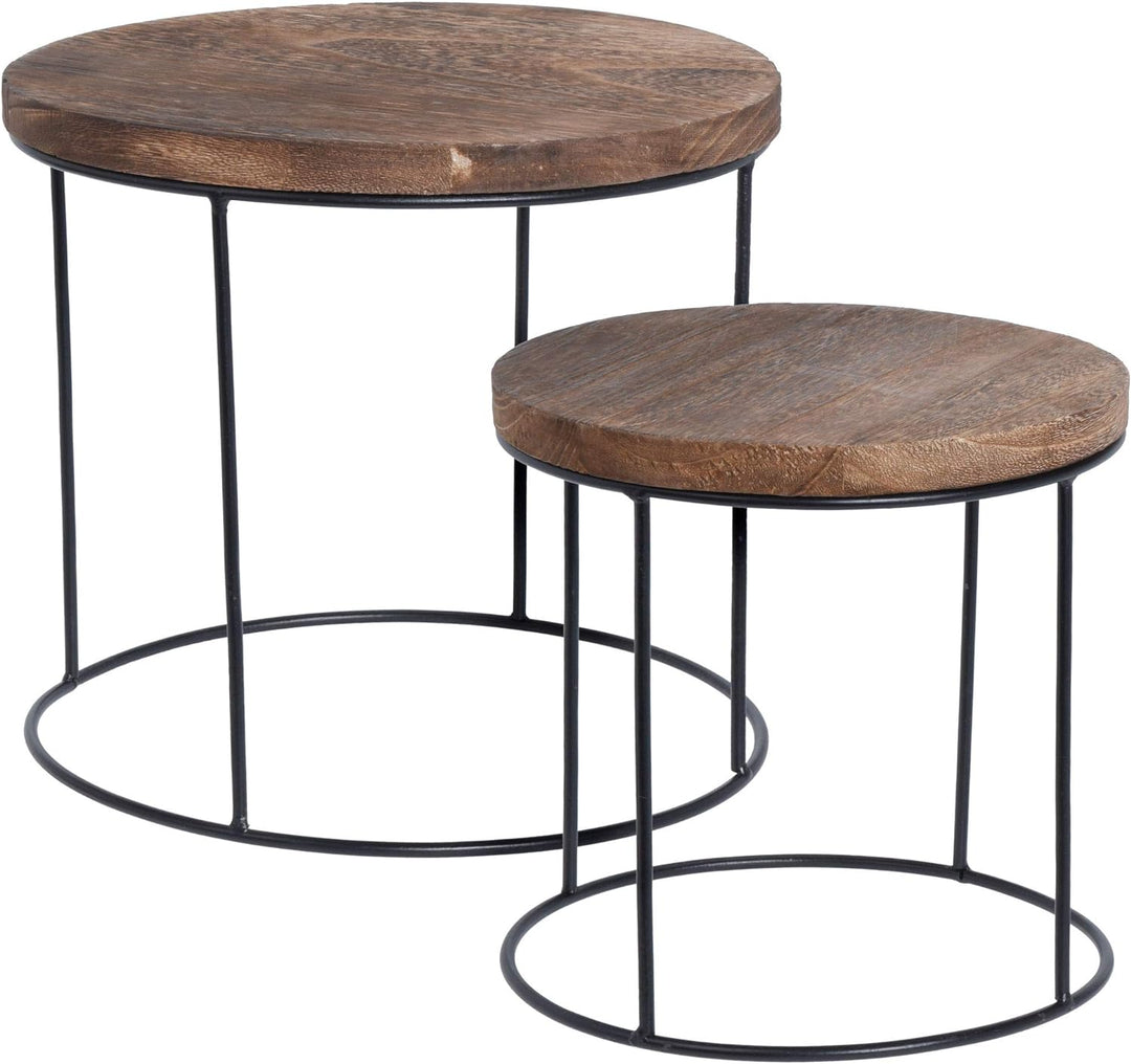 Holz Blumenhocker rund - 2er Set - Pflanzenhocker Hocker Blumenständer Pflanzenständer