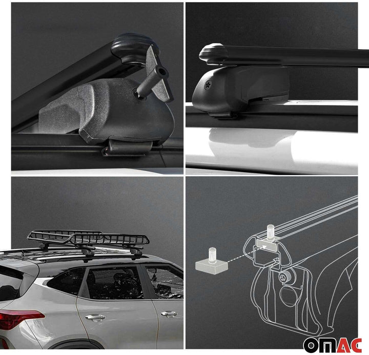 Dachträger Gepäckträger kompatibel mit Opel Mokka X 2015-2023 TÜV Aluminium Silber 2X Schwarz, Schwa