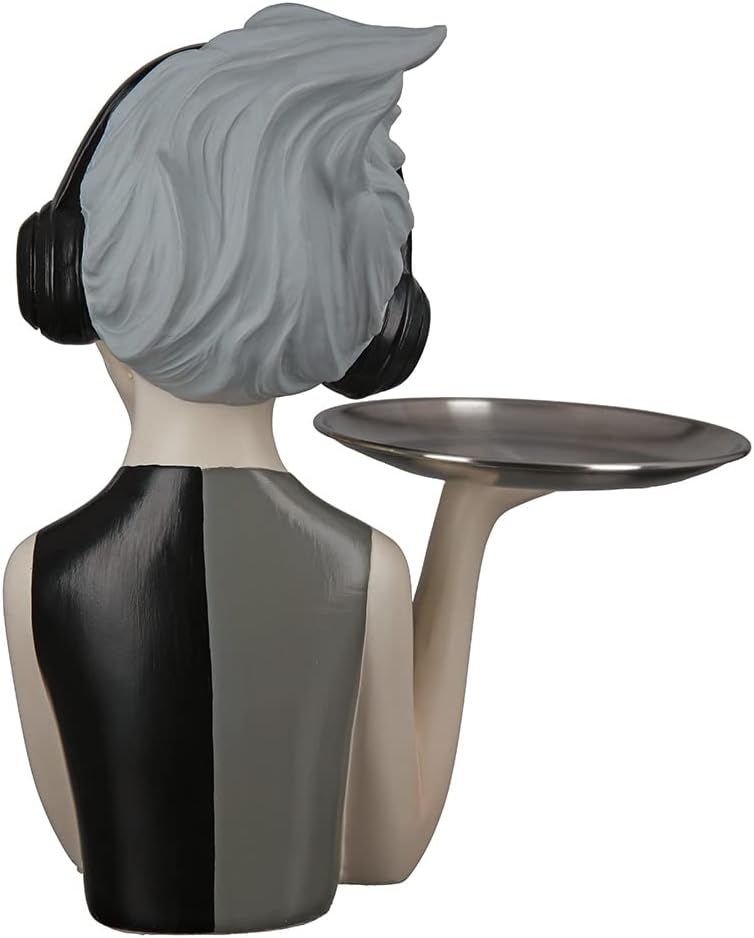 GILDE Deko Skulptur Figur Girl - mit Kopfhörer - Geschenk und Dekoration - Höhe 27 cm, Beige, Grau