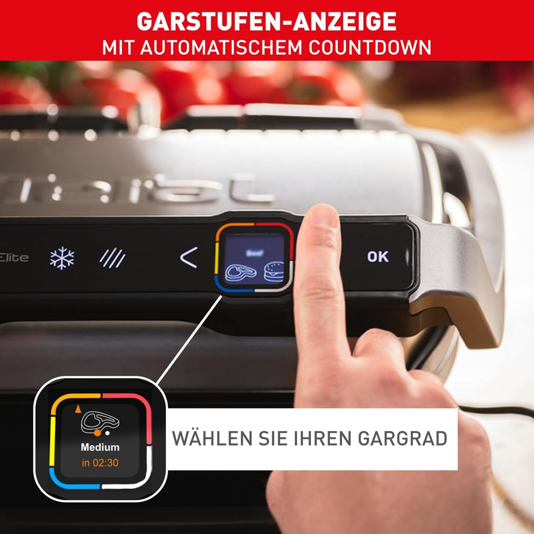 Tefal Kontaktgrill Optigrill Elite XL GC760D | 16 automatische Programme | Digitales Display mit Cou