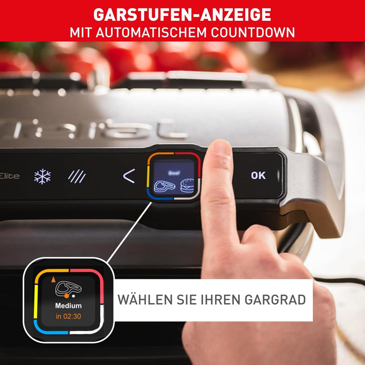 Tefal Kontaktgrill Optigrill Elite XL GC760D | 16 automatische Programme | Digitales Display mit Cou