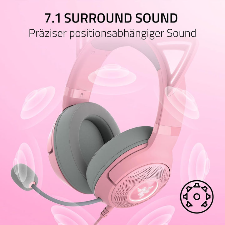 Razer Kraken Kitty V2 - Kabelgebundenes RGB-Headset mit Katzenohren (Reaktive Streaming-Beleuchtung,