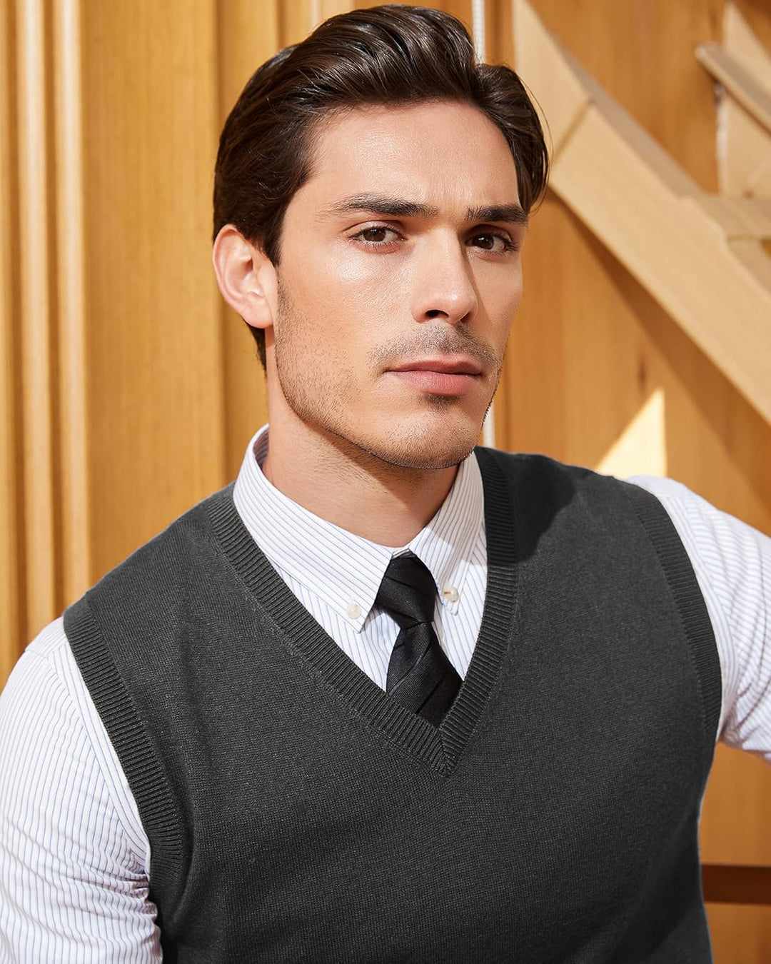 Kallspin Herren Pullunder-Strickweste aus Wollmischung V Hals Ärmellos M Grau, M Grau