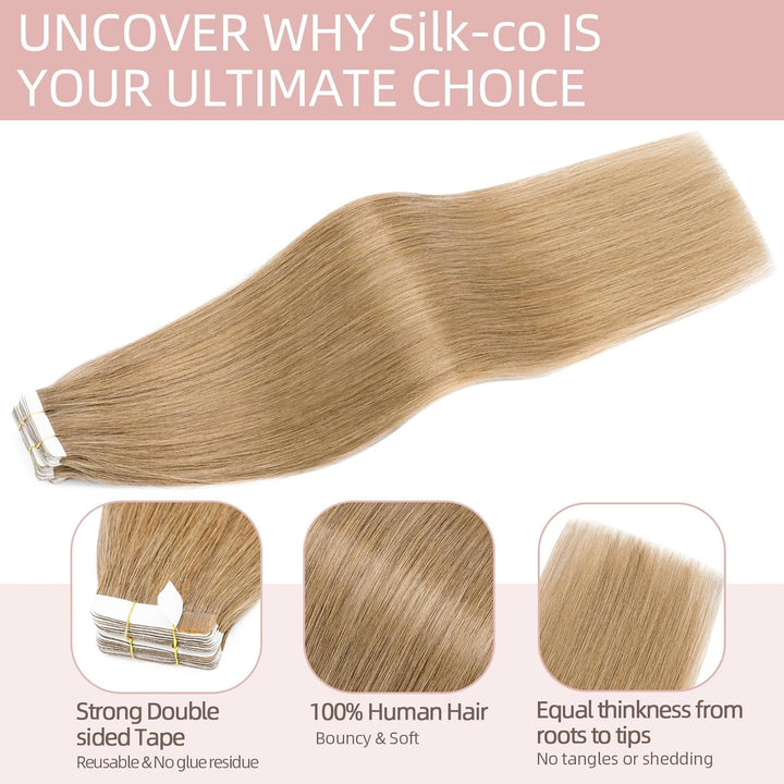Silk-co Tape Extensions Echthaar 10stk, Remy Tape in Extensions Haarverlängerung, Skin Weft Echthaar