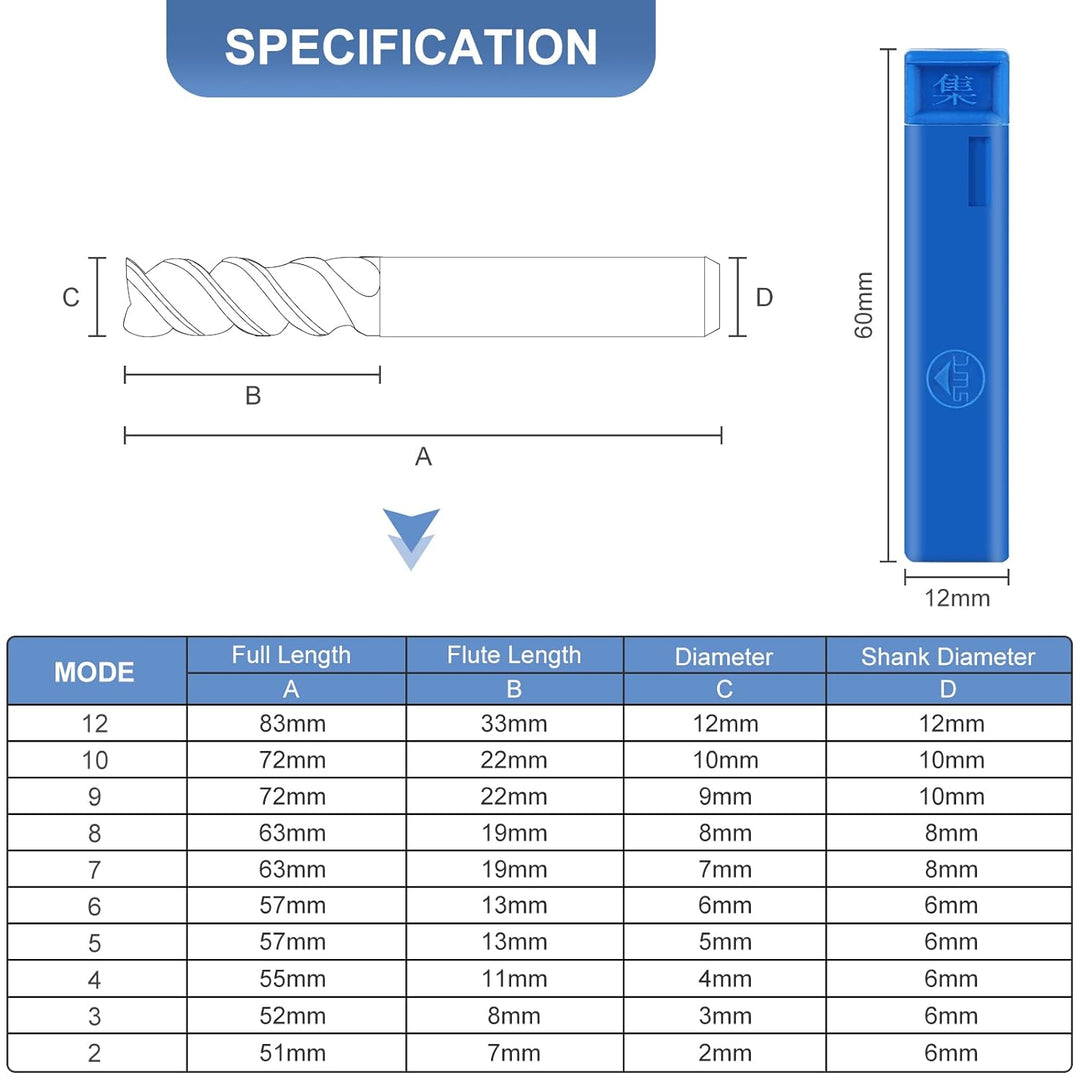 EFUTURETIME 10 Stück 4 Flöten HSS Schaftfräser φ2-12mm, CNC Fräser Set, Zylinderschaft Schaftfräser