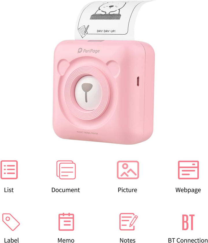 Bisofice Peripage Mini Fotodrucker für Smartphones, Drahtlose BT Verbindung Mobiler Drucker Kommt mi