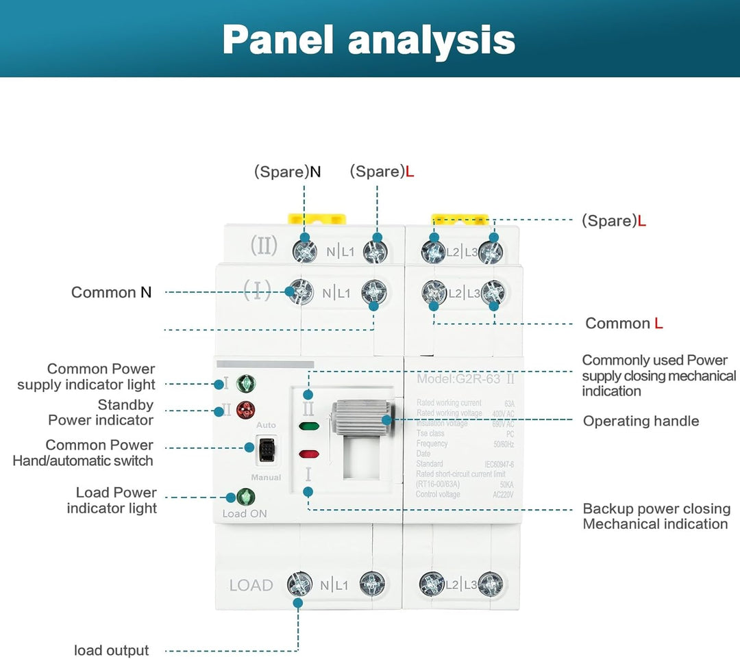 DEWIN Transferschalter, automatischer Transferschalter G2R 63A DIN-Schiene ATS Dual Power Automatisc