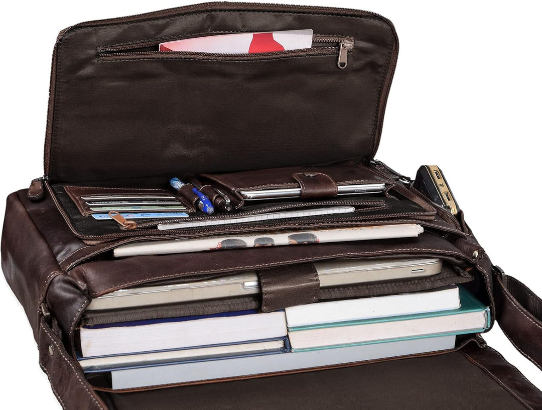 STILORD 'Rick' Schultertasche Leder für 15,6 Zoll Laptop Umhängetasche Aktentasche Bürotasche Unitas