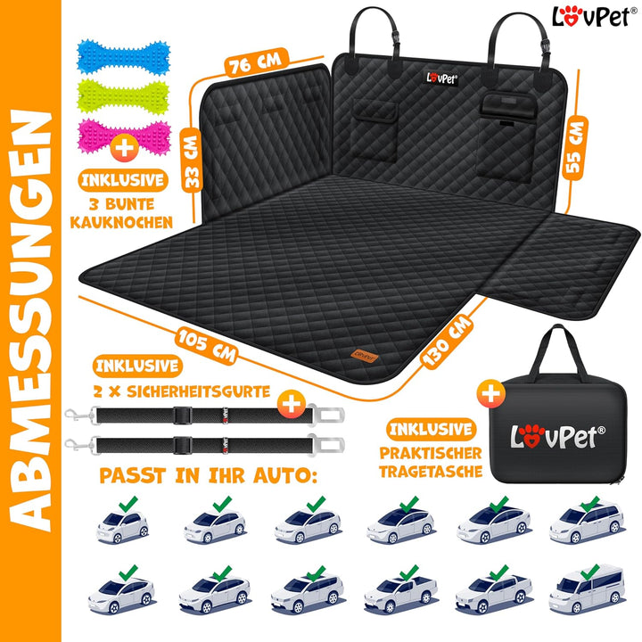 Lovpet Kofferraumschutz mit Seiten- und Ladekantenschutz Hundedecke fΓΌr Auto-RΓΌckbank mit Sichtfenst
