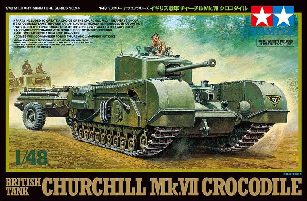 Tamiya 32594 - 1:48 Britischer Panzer Churchill Mk.VII Crocodile, Modellbau, Plastik Bausatz, Bastel