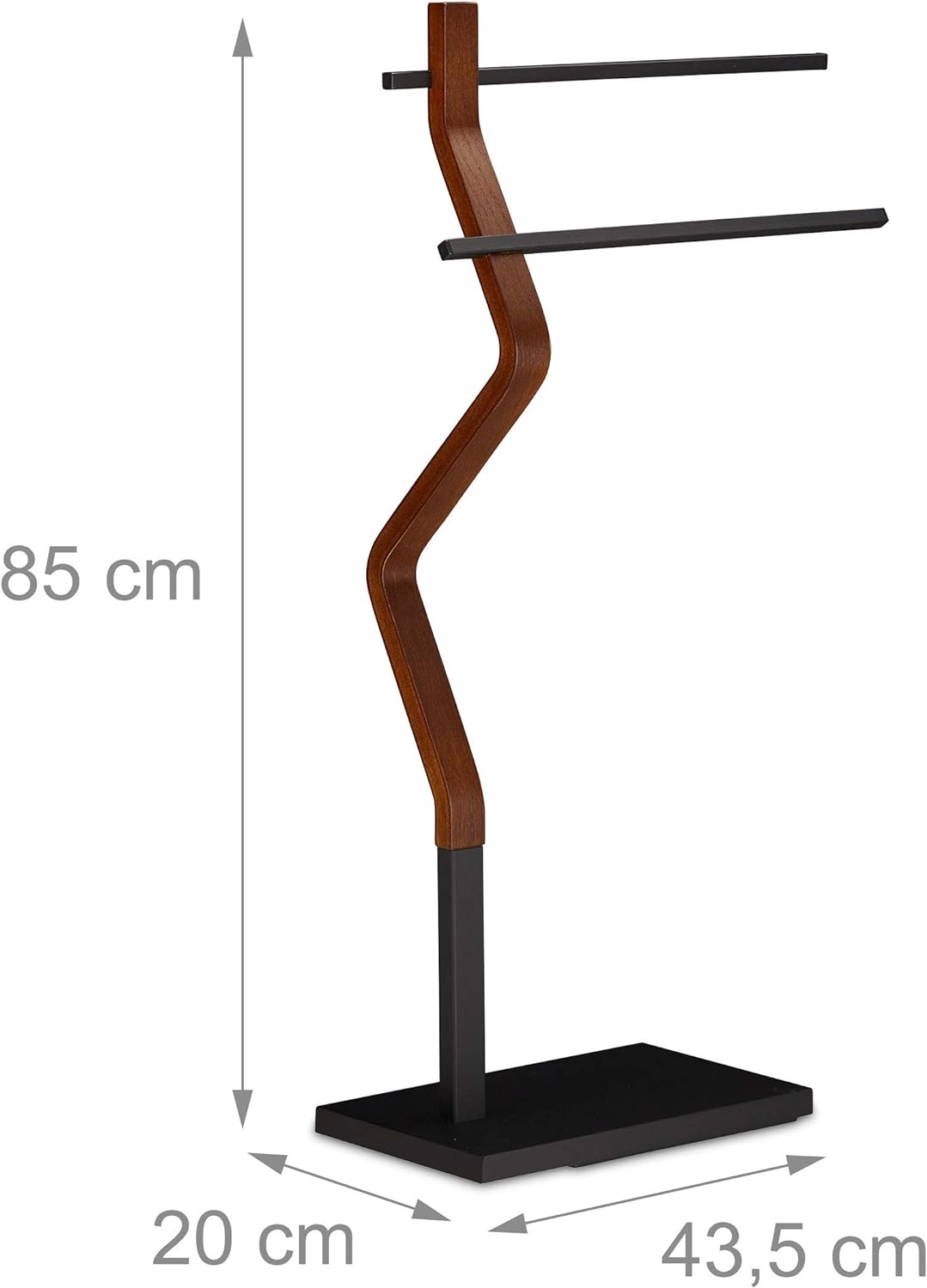 Relaxdays Handtuchhalter stehend, Handtuchständer, 2 Stangen, für Hand- & Geschirrtücher, Holz & Met