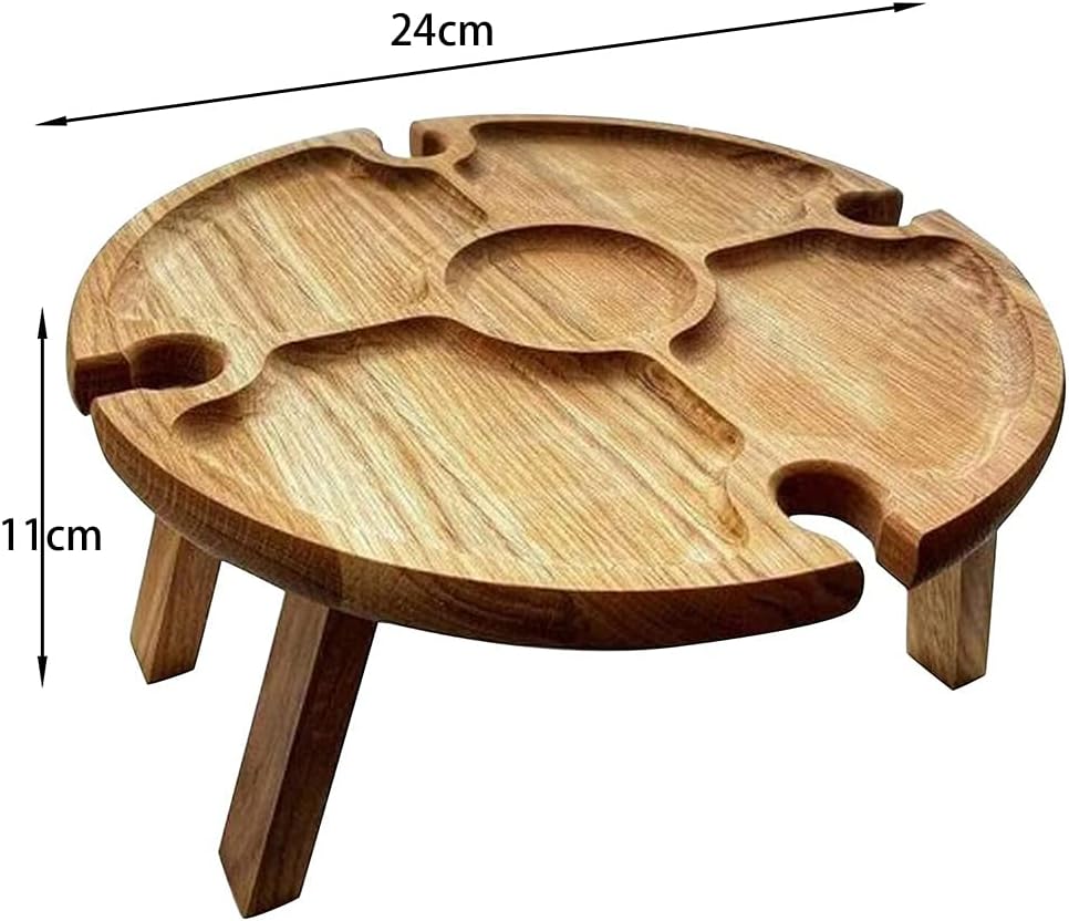 Torribaly Tragbarer Picknicktisch, Mini Campingtisch Rund Holz Gartentisch Klappbar Snackbox, Couchb