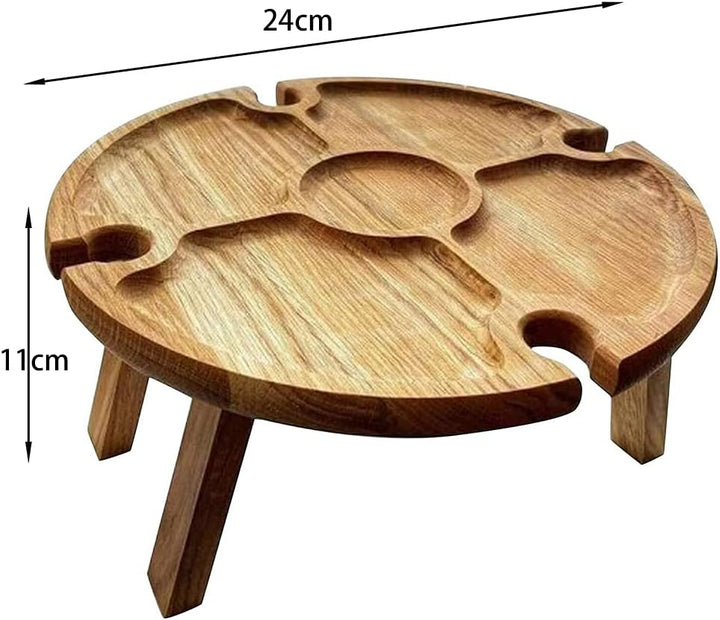 Torribaly Tragbarer Picknicktisch, Mini Campingtisch Rund Holz Gartentisch Klappbar Snackbox, Couchb