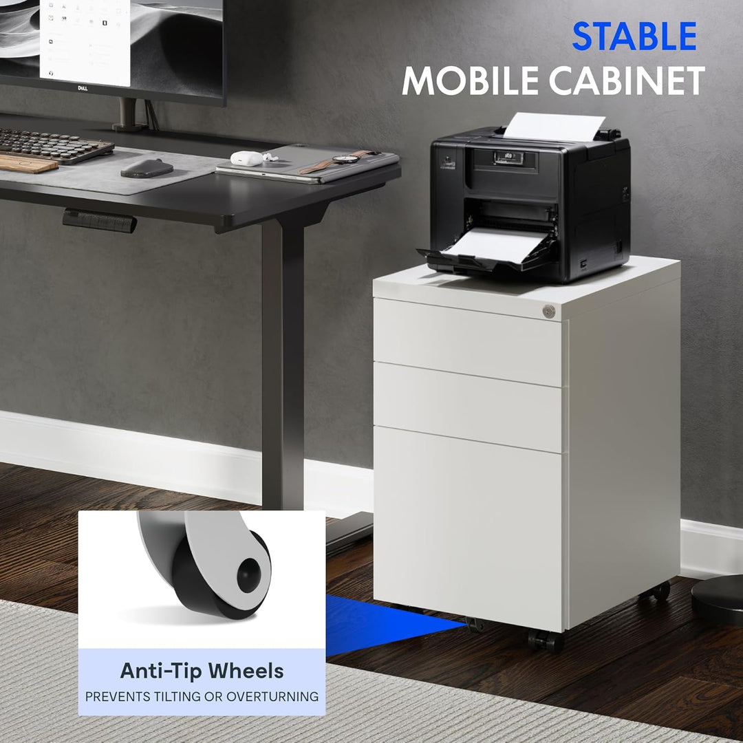 FLEXISPOT Rollcontainer mit 3 Schubladen, mobiler Aktenschrank mit Rollen, Schubladenschrank Bürosch