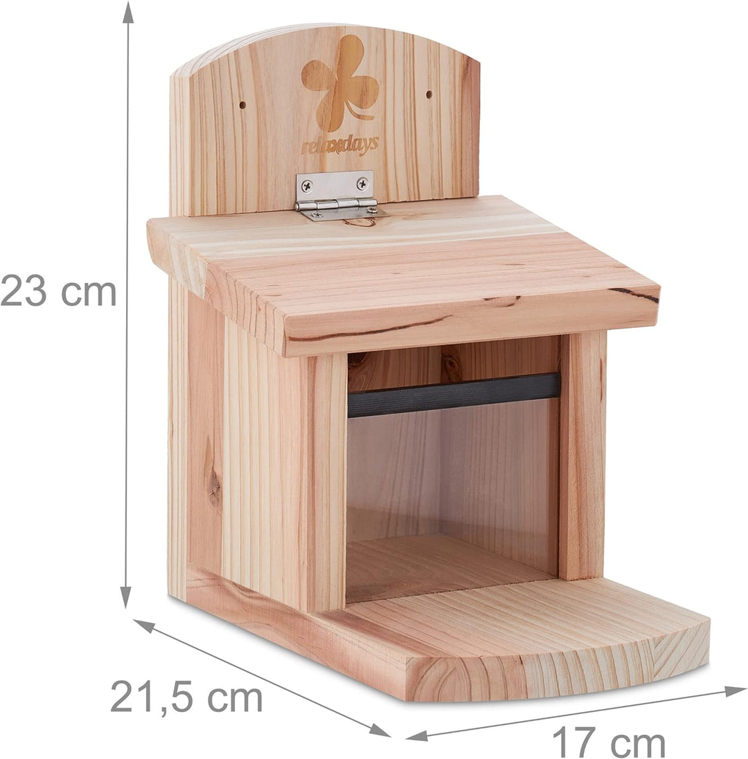 Relaxdays Eichhörnchen Futterhaus, FSC-zertifiziertes Holz, Klappdach, Belüftungslöcher, Futterstati