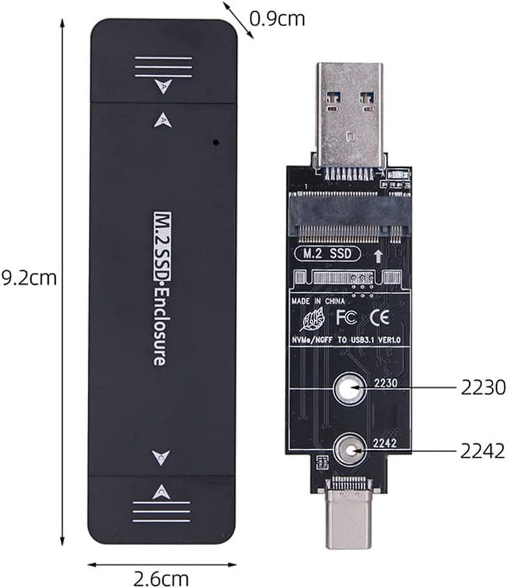 Cablecc Combo Typ-C & USB 3.0 zu NVME M-Key M.2 NGFF SATA SSD PCBA Gehäuse 2230/2242mm Adapter RTL92