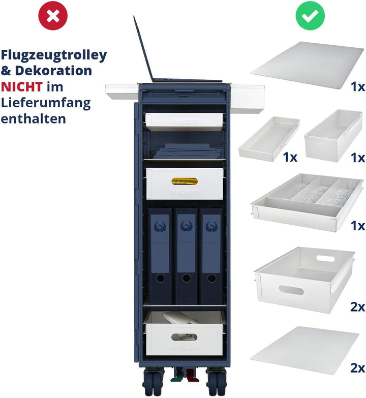 VanDeBord Ausstattungspaket Büro & Homeoffice, Zubehör für Airline Trolleys, Büro-Rollcontainer, Hom