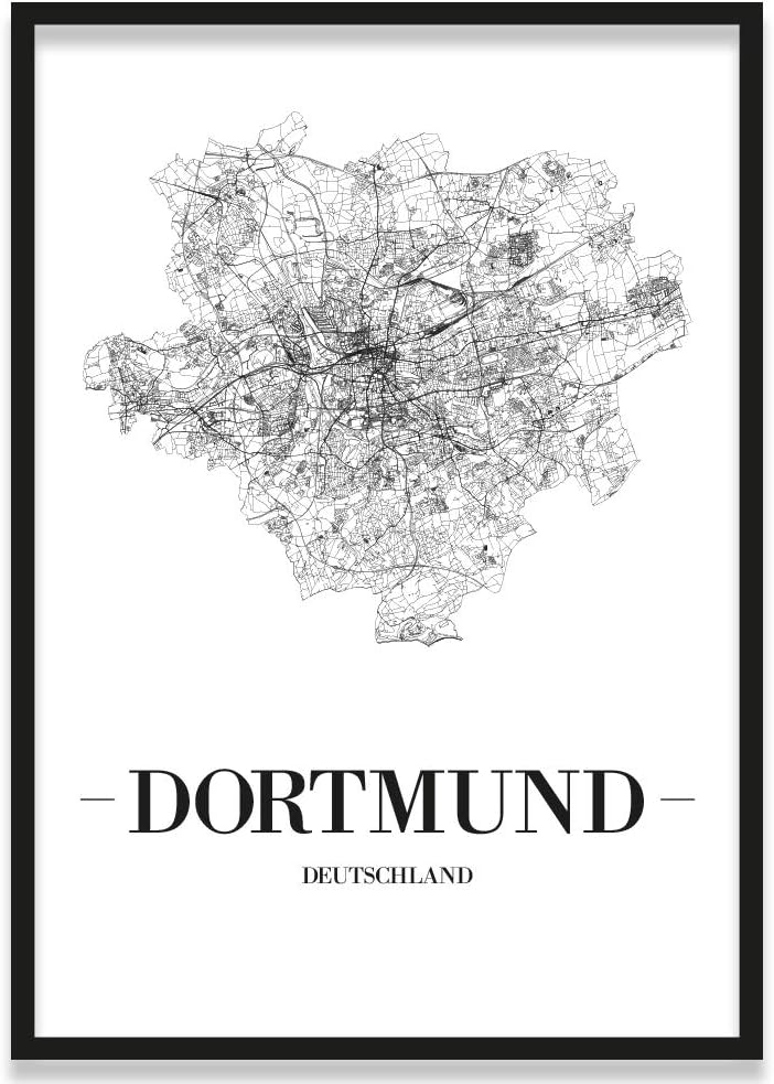 JUNIWORDS Stadtposter, Dortmund, Wähle eine Grösse, 40 x 60 cm, Poster mit Rahmen, Schrift A, Weiss