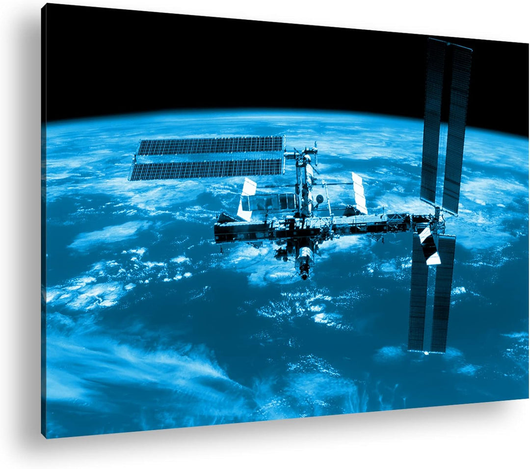 deyoli riesige Raumstation im Weltall Format 80x60 Effekt: Monocrome Blau als Leinwandbild, Motiv fe