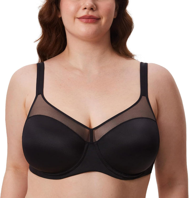 DELIMIRA Damen T Shirt BH mit Bügel Vollschalen Nahtlose BH Grosse Grössen Gepolstert 75B Schwarz, 7