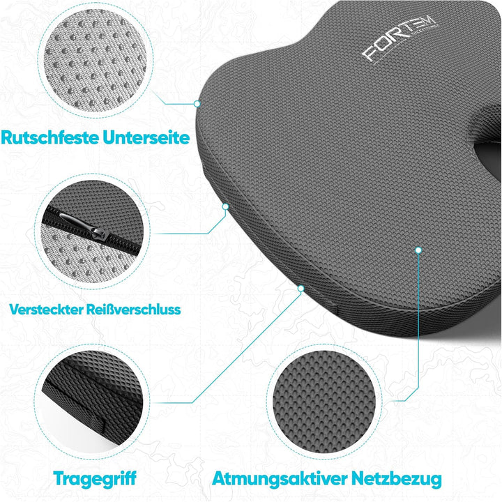 FORTEM XL Autositzkissen, Memory-Schaum-Kissen für Büro Computersessel & Lindert Schmerzen an Steiss
