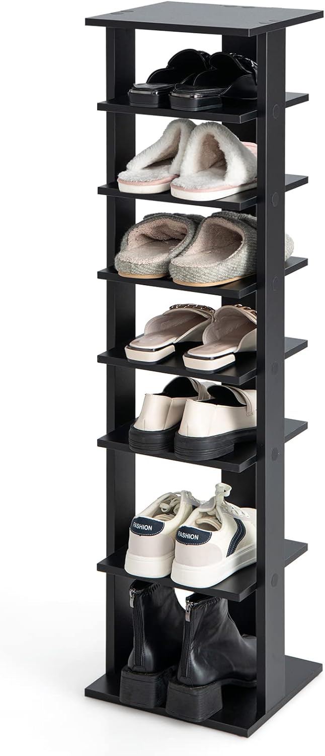 COSTWAY 8 stufiger Schuhständer höhenverstellbar, Platzsparendes Schuhregal aus Holz, Schuh-Organize
