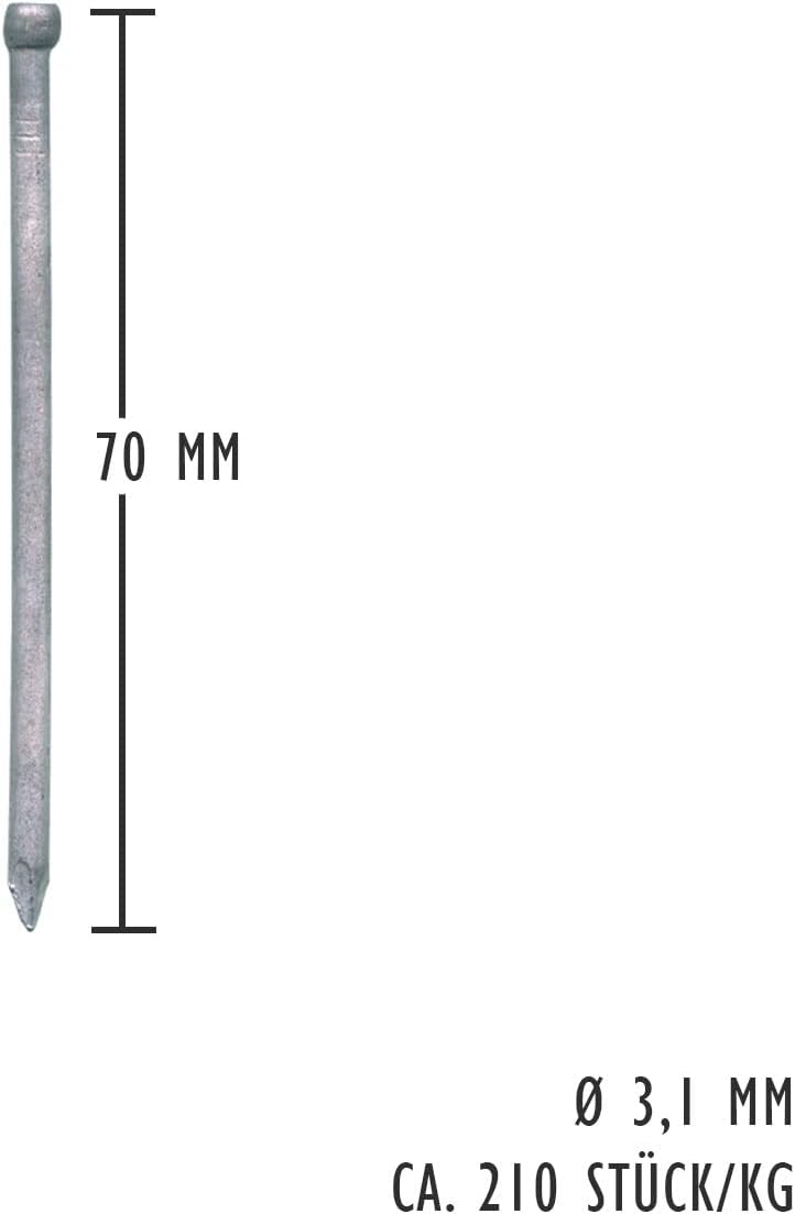siwitec Wagnerstifte verzinkt 3,1 x 70 mm, 5 kg, Leistenstifte, Drahtstifte mit Stauchkopf, Nägel 3,
