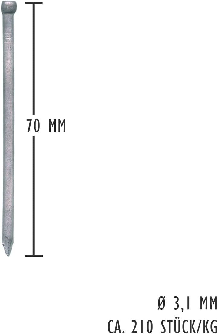 siwitec Wagnerstifte verzinkt 3,1 x 70 mm, 5 kg, Leistenstifte, Drahtstifte mit Stauchkopf, Nägel 3,