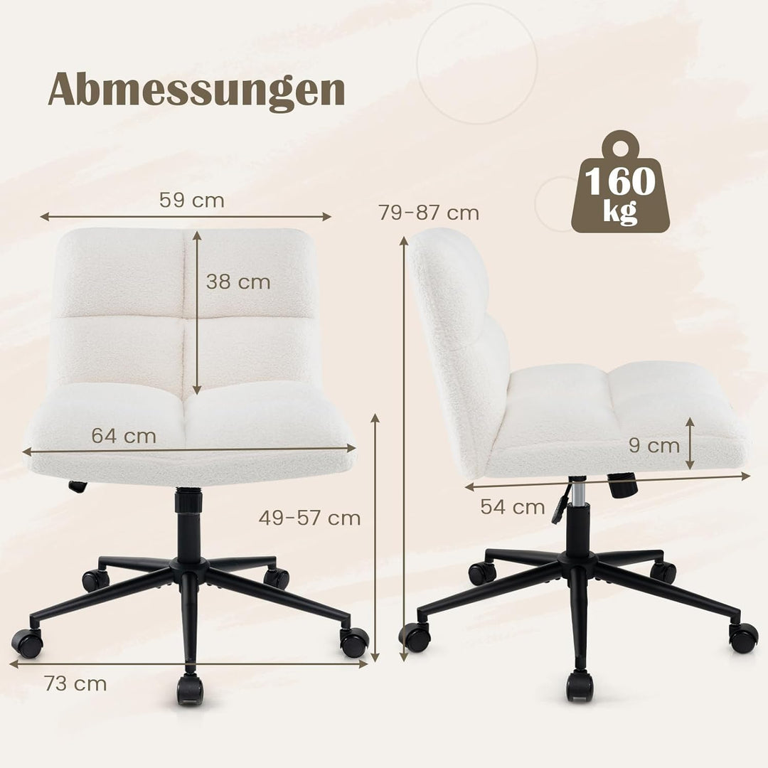 COSTWAY Schneidersitz Stuhl mit Rollen, Drehstuhl ohne Armlehnen, Schreibtischstuhl mit breiter Sitz